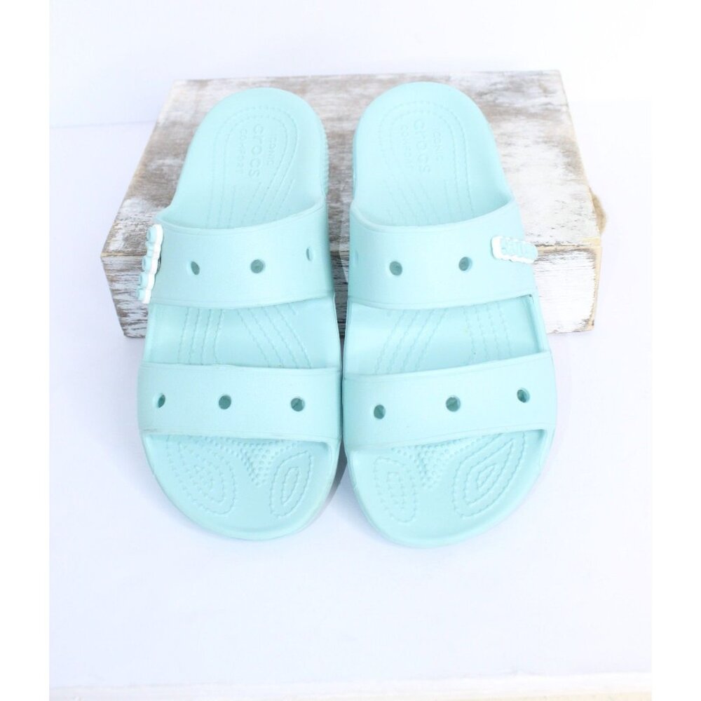 CROCS Women's Mint Green Dual Strap Slide Sandals - Picture 2 of 9